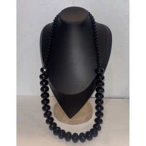 Vintage Graduated Black Faceted Bead Necklace 31" Chunky Mid Century Lucite